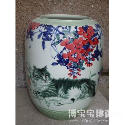 陈年彬 300件青花五彩《猫》花瓶 类别: 当代名家瓷器