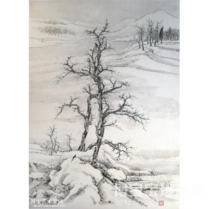 张航福作品 瑞雪枝鹊 山水画 类别: 国画山水作品